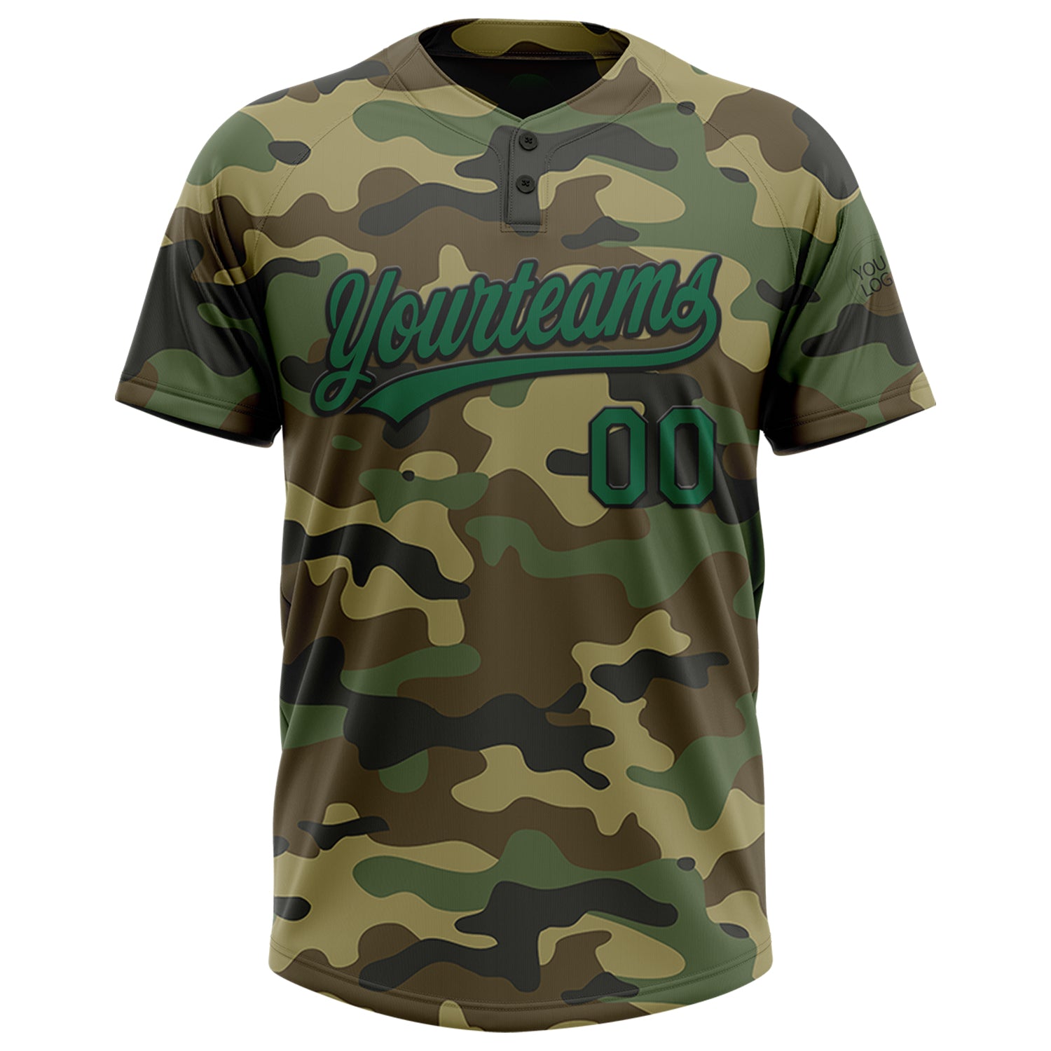 Custom Camo Kelly Green-Black Salute To Service Two-Button Unisex Softball Jersey