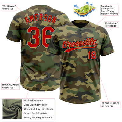 Custom Camo Red Old Gold-Navy Salute To Service Two-Button Unisex Softball Jersey