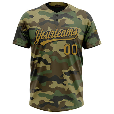 Custom Camo Old Gold-Black Salute To Service Two-Button Unisex Softball Jersey