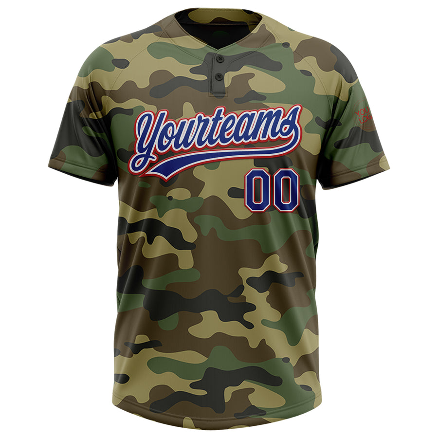 Custom Camo Royal-Red Salute To Service Two-Button Unisex Softball Jersey