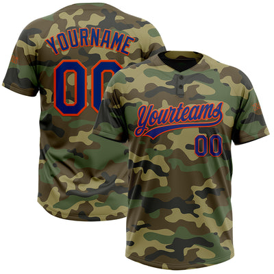 Custom Camo Royal-Orange Salute To Service Two-Button Unisex Softball Jersey