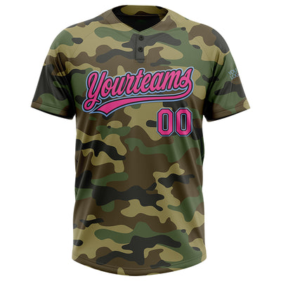 Custom Camo Pink Black-Light Blue Salute To Service Two-Button Unisex Softball Jersey