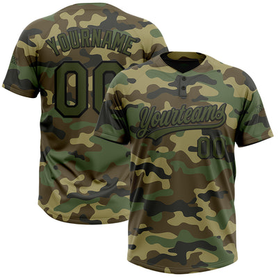 Custom Camo Olive-Black Salute To Service Two-Button Unisex Softball Jersey