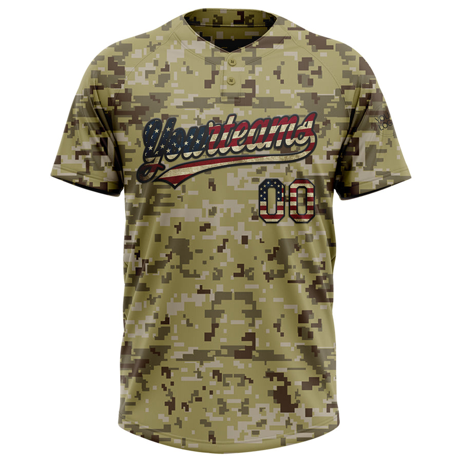 Custom Camo Vintage USA Flag-Black Salute To Service Two-Button Unisex Softball Jersey