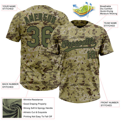 Custom Camo Olive-Black Salute To Service Two-Button Unisex Softball Jersey