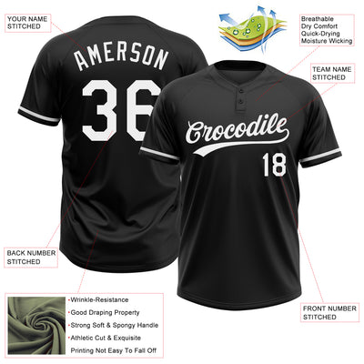 Custom Black White Two-Button Unisex Softball Jersey