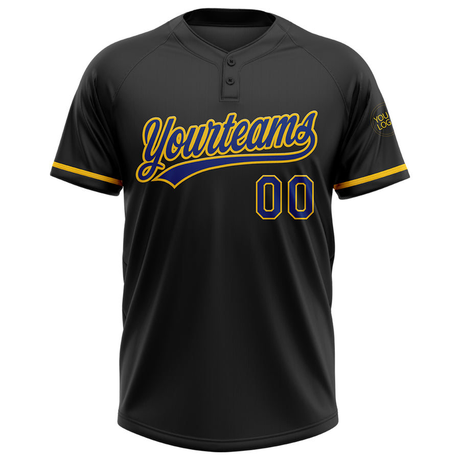 Custom Black Royal-Yellow Two-Button Unisex Softball Jersey