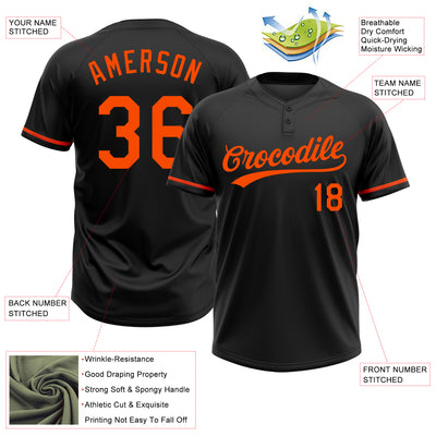 Custom Black Orange Two-Button Unisex Softball Jersey