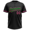 Custom Black Pink-Grass Green Two-Button Unisex Softball Jersey