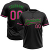 Custom Black Pink-Grass Green Two-Button Unisex Softball Jersey