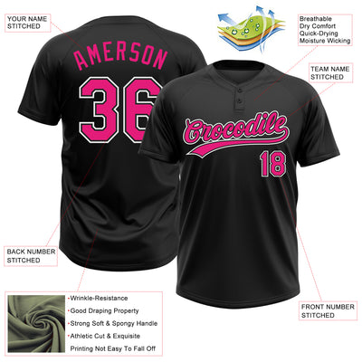 Custom Black Hot Pink-White Two-Button Unisex Softball Jersey