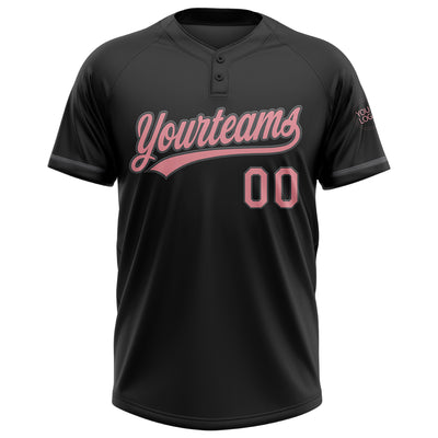 Custom Black Medium Pink-Steel Gray Two-Button Unisex Softball Jersey