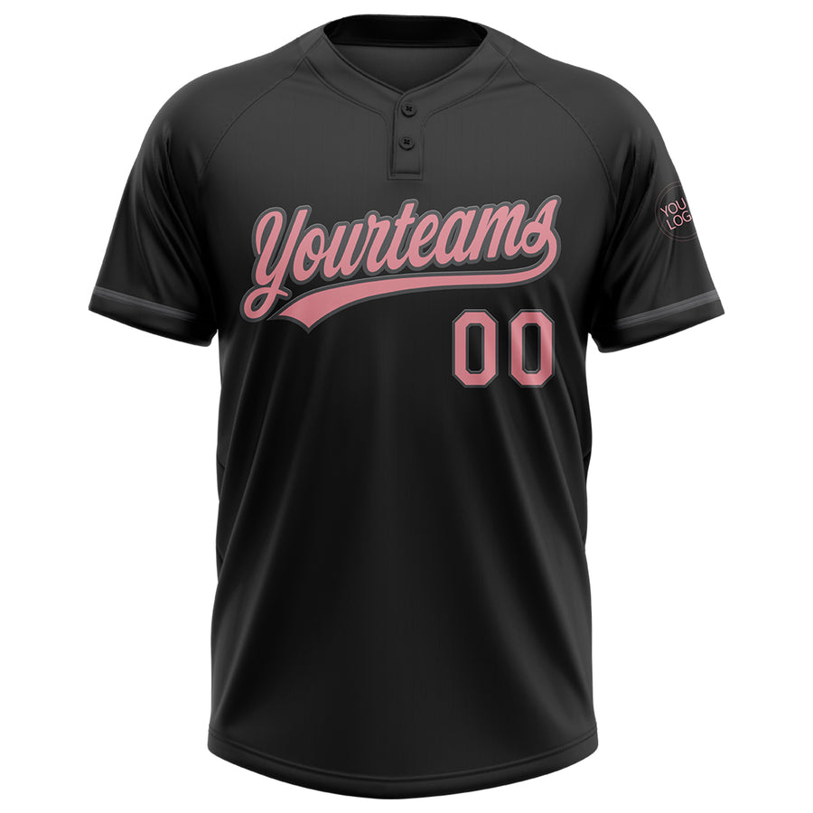 Custom Black Medium Pink-Steel Gray Two-Button Unisex Softball Jersey