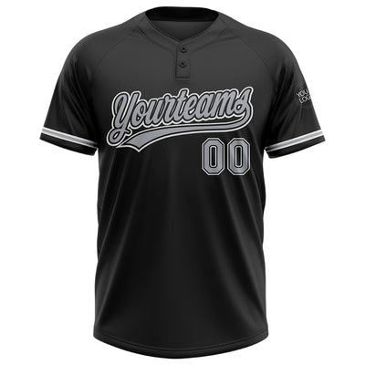 Custom Black Gray-White Two-Button Unisex Softball Jersey