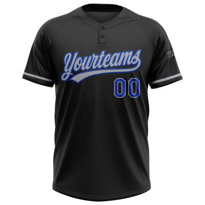 Custom Black Thunder Blue-Gray Two-Button Unisex Softball Jersey