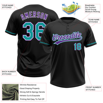 Custom Black Teal-Purple Two-Button Unisex Softball Jersey