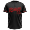 Custom Black Red Two-Button Unisex Softball Jersey