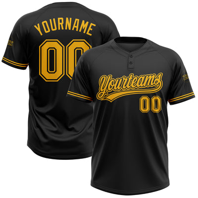 Custom Black Gold Two-Button Unisex Softball Jersey