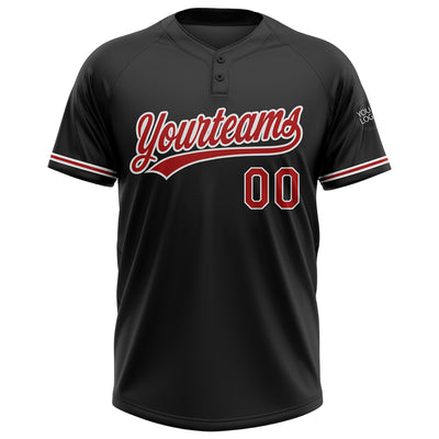 Custom Black Red-White Two-Button Unisex Softball Jersey