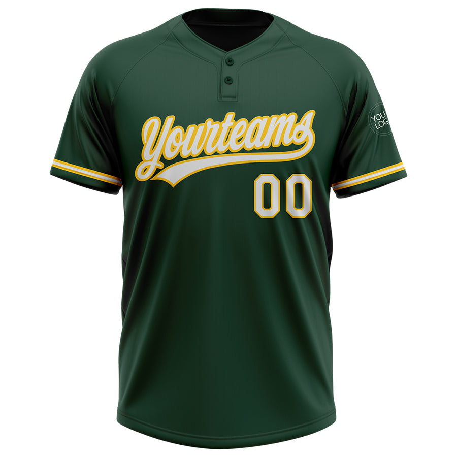 Custom Green White-Yellow Two-Button Unisex Softball Jersey