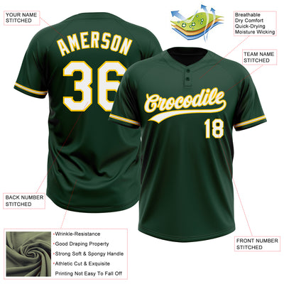 Custom Green White-Yellow Two-Button Unisex Softball Jersey