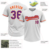 Custom White Purple-Orange Two-Button Unisex Softball Jersey