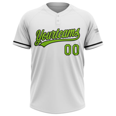 Custom White Neon Green-Black Two-Button Unisex Softball Jersey