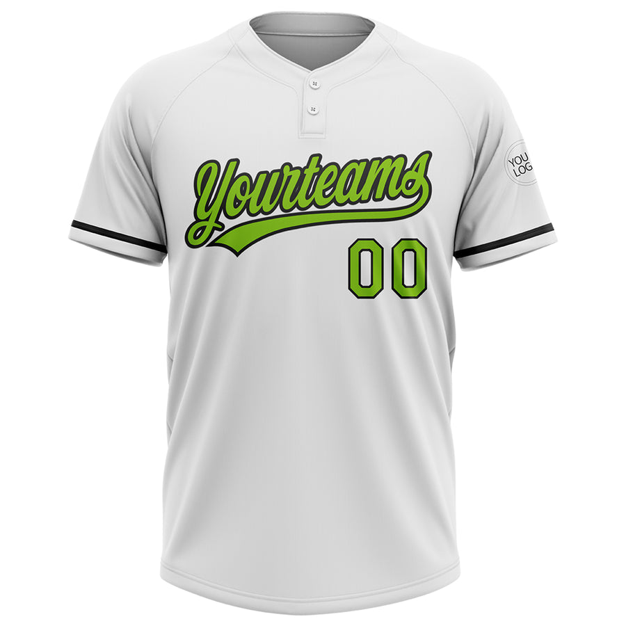 Custom White Neon Green-Black Two-Button Unisex Softball Jersey