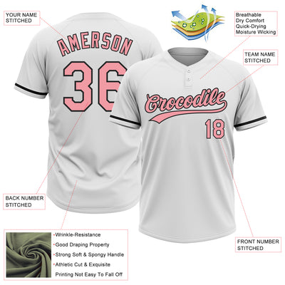 Custom White Medium Pink-Black Two-Button Unisex Softball Jersey