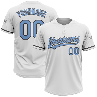 Custom White Light Blue-Steel Gray Two-Button Unisex Softball Jersey