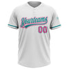 Custom White Pink-Teal Two-Button Unisex Softball Jersey