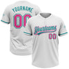 Custom White Pink-Teal Two-Button Unisex Softball Jersey