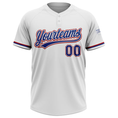 Custom White Royal-Red Two-Button Unisex Softball Jersey