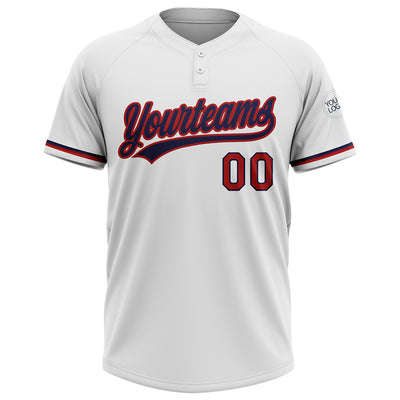 Custom White Red-Navy Two-Button Unisex Softball Jersey