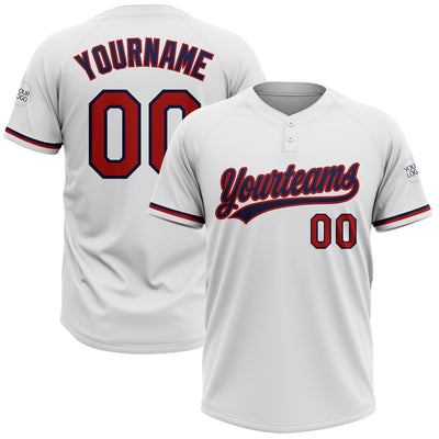 Custom White Red-Navy Two-Button Unisex Softball Jersey