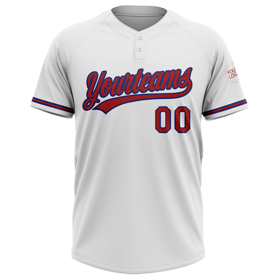 Custom White Red-Royal Two-Button Unisex Softball Jersey