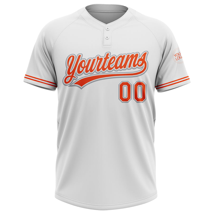 Custom White Orange-Gray Two-Button Unisex Softball Jersey