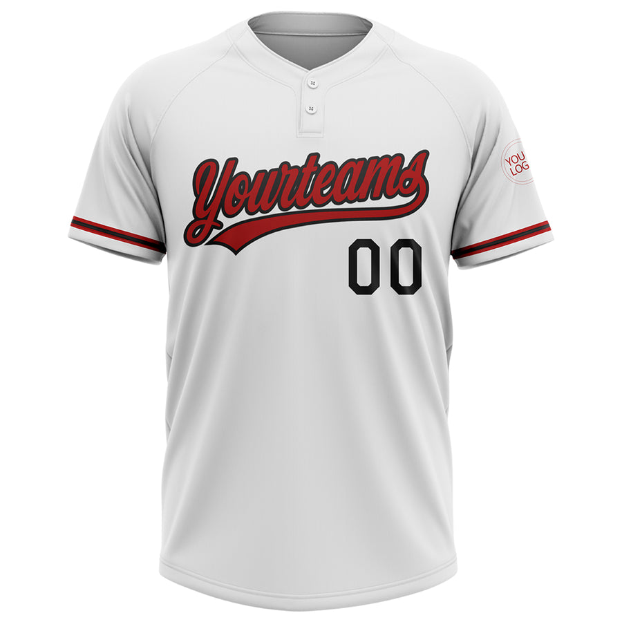 Custom White Red-Black Two-Button Unisex Softball Jersey