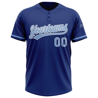 Custom Royal Light Blue-White Two-Button Unisex Softball Jersey