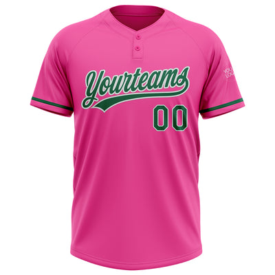 Custom Pink Kelly Green-White Two-Button Unisex Softball Jersey