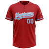 Custom Red Light Blue-White Two-Button Unisex Softball Jersey