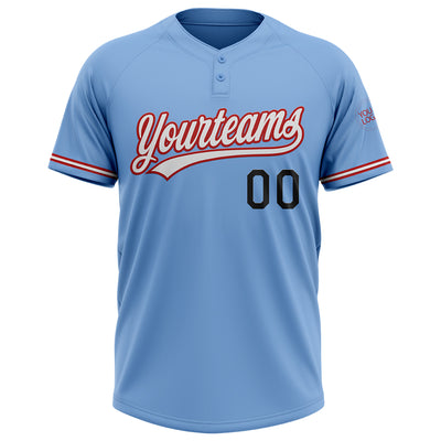 Custom Light Blue Red-Black Two-Button Unisex Softball Jersey