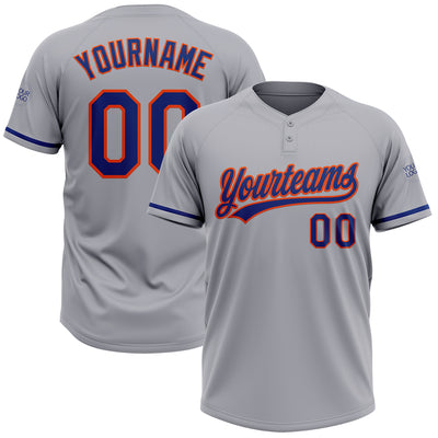 Custom Gray Royal-Orange Two-Button Unisex Softball Jersey