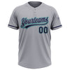 Custom Gray Navy-Teal Two-Button Unisex Softball Jersey