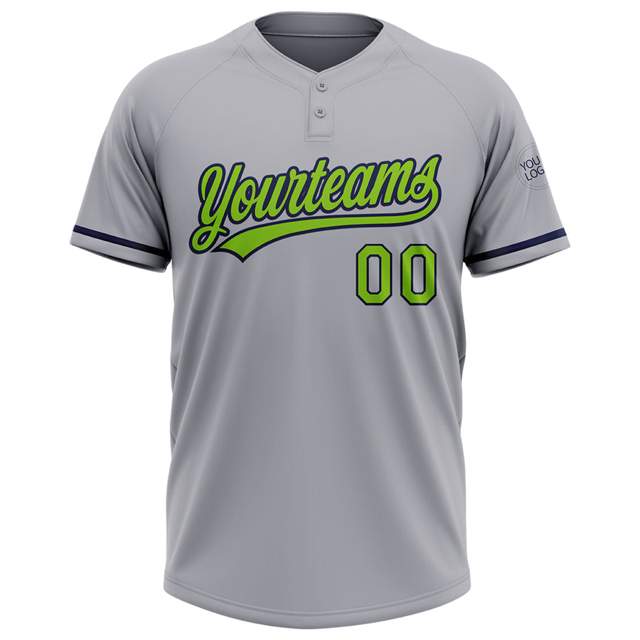 Custom Gray Neon Green-Navy Two-Button Unisex Softball Jersey