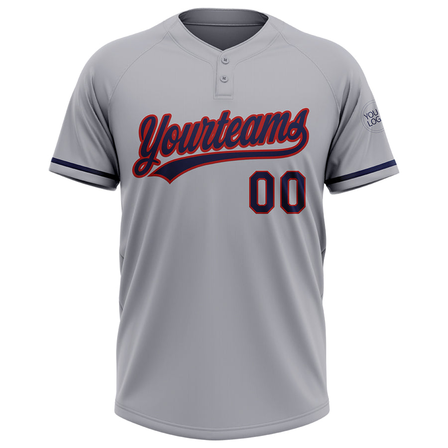 Custom Gray Navy-Red Two-Button Unisex Softball Jersey