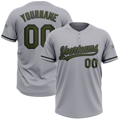 Custom Gray Olive-Black Two-Button Unisex Softball Jersey