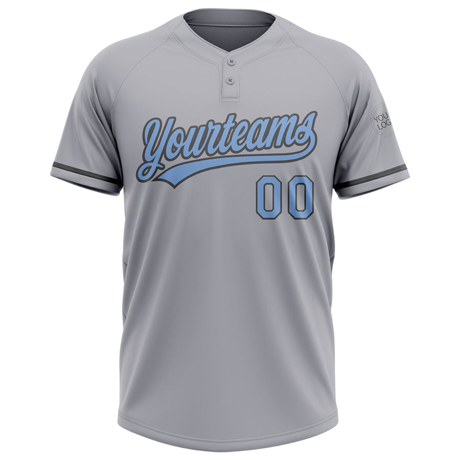 Custom Gray Light Blue-Steel Gray Two-Button Unisex Softball Jersey