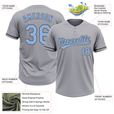 Custom Gray Light Blue-Steel Gray Two-Button Unisex Softball Jersey