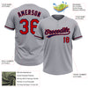 Custom Gray Red-Navy Two-Button Unisex Softball Jersey